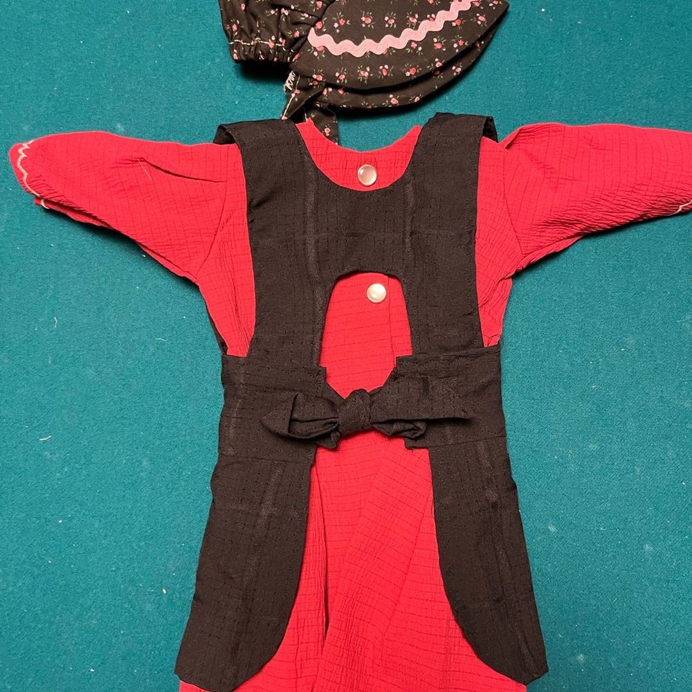 Doll Amish Red Dress with Black Apron and Matching Bonnet for 18” doll - Picture 3 of 4